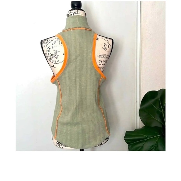FreePeople Marley Sleeveless Ribbed Mock Top-Khaki Green-Orange -SzM-NWOT✌️​ - Picture 8 of 11